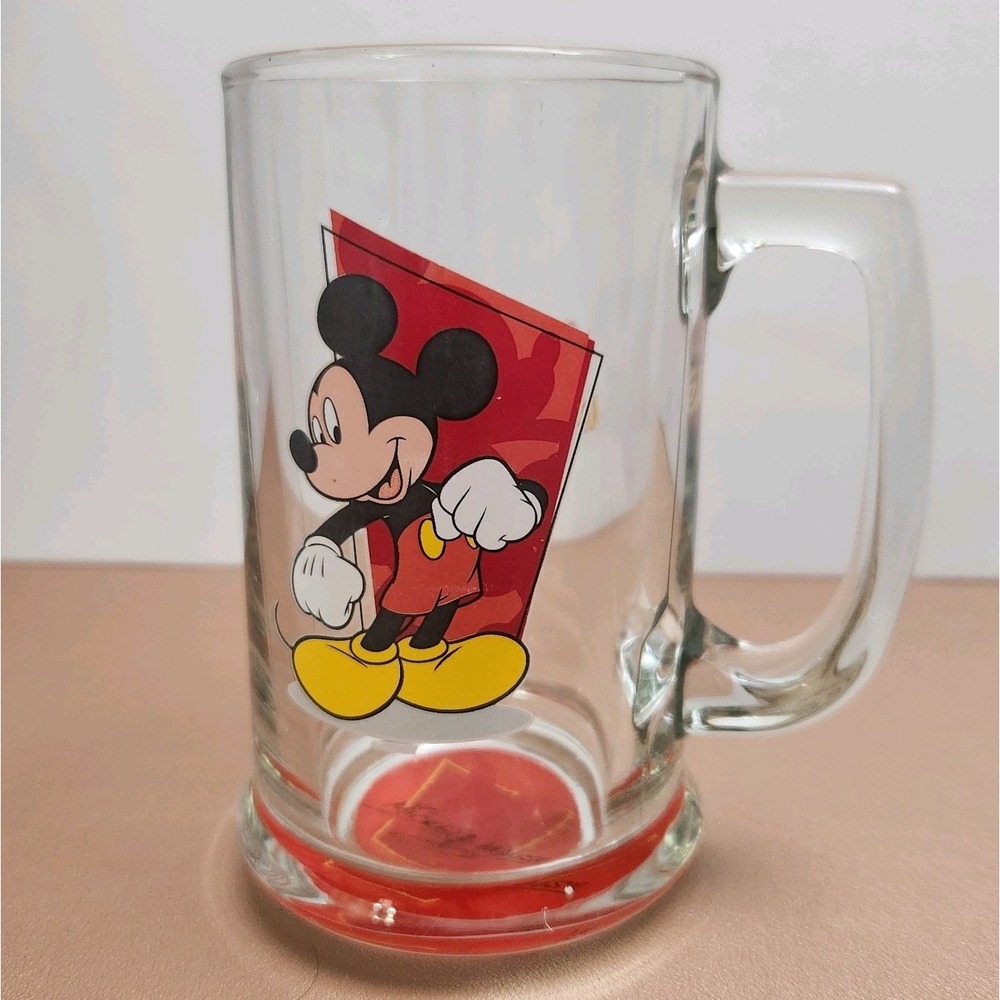 Rare Vintage Mickey Mouse Disney World Glass Mug 5.5" Retro Collectible *Read